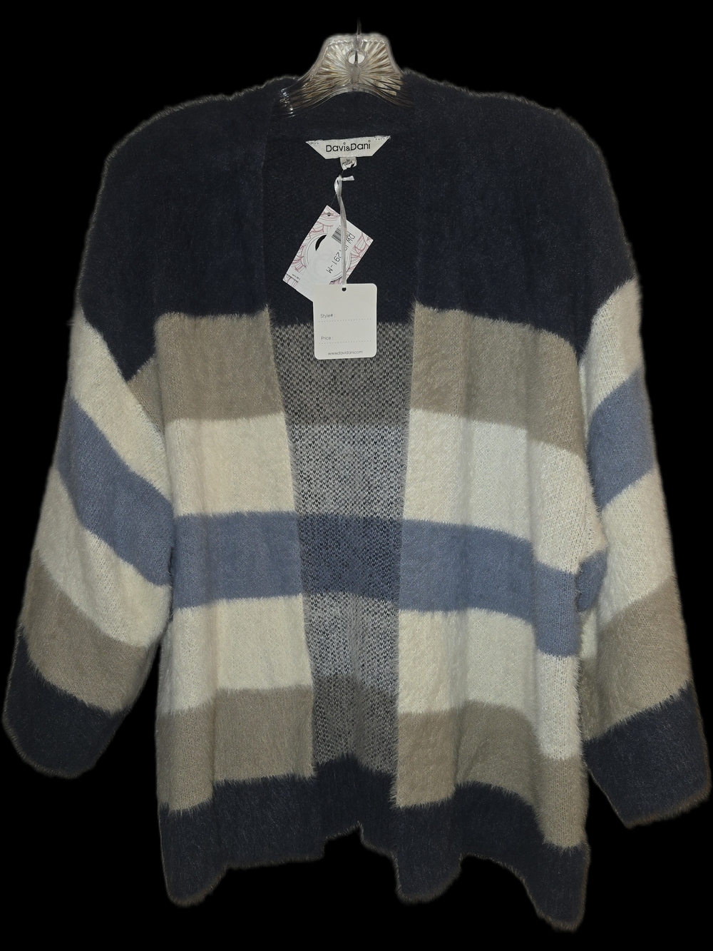 DAVI & DANI Striped Open-Front Cardigan - Navy, Cream, Blue, Taupe
